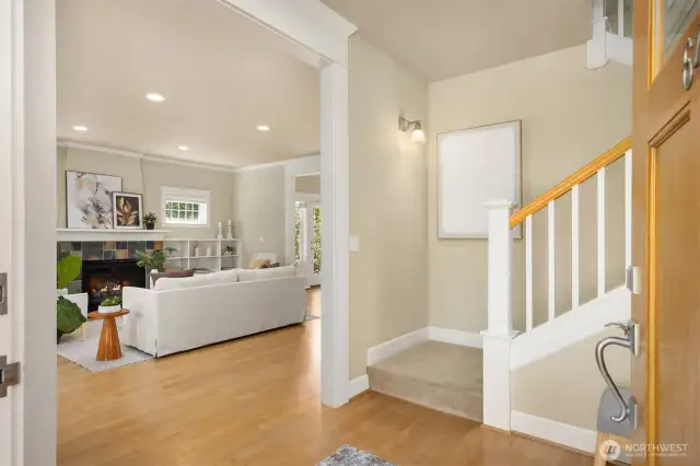 The entrance opens up to the main living area, inviting people right into the heart of the home.