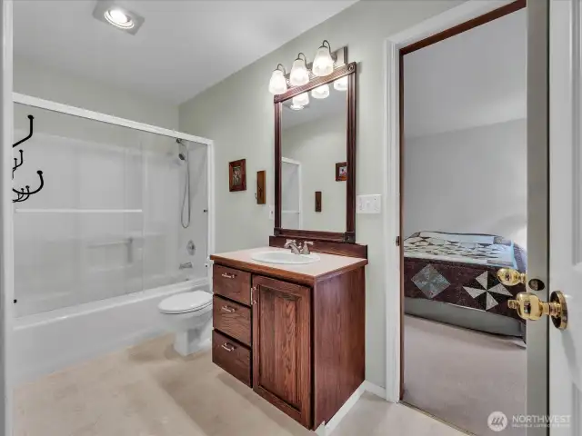 Jack and Jill bathroom upstairs adjoins the additional two bedrooms.