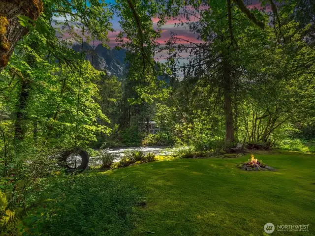 Enjoy peaceful evenings by the river watching the sun go down behind the mountain.