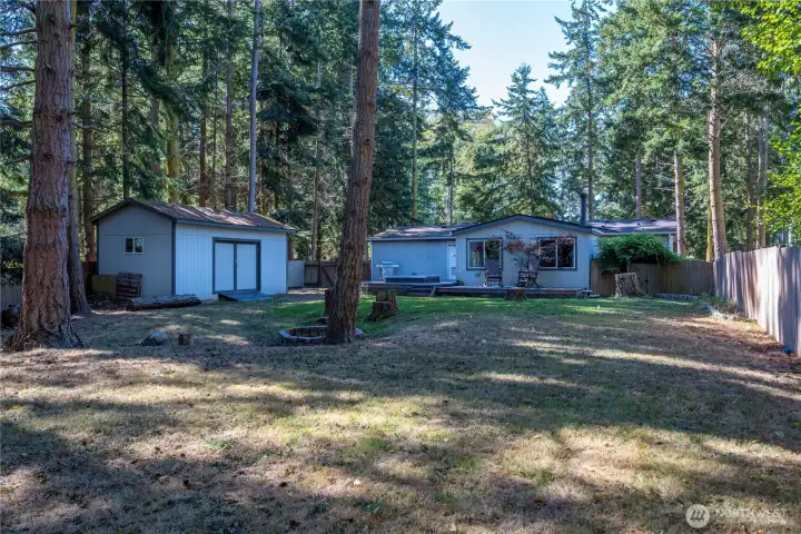 Back Yard showing large storage shed