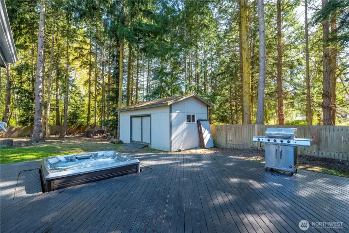hot tub jacuzzi - back deck and storage shed in view