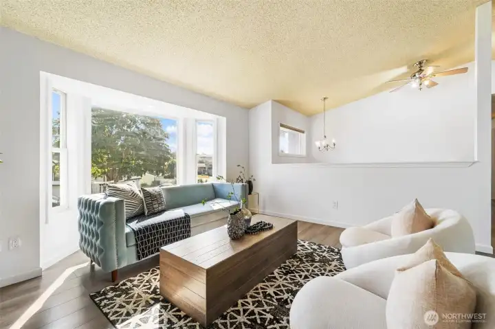 Large bay window lets in lots of light