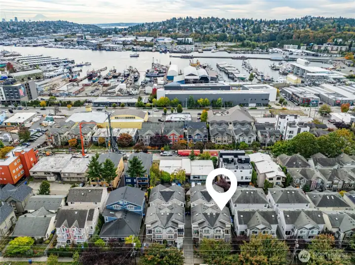 The Ballard Locks (Hiram M. Chittenden Locks) – just to the west connecting Lake Union to Puget Sound; you can watch salmon climb the fish ladder there. Magnolia just beyond in the background. The Ship Canal Trail – a solid bike route running east-west along the canal.
