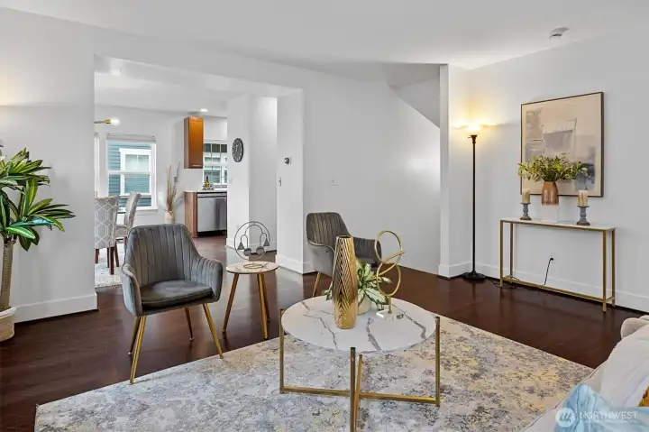 Open-concept living space with rich