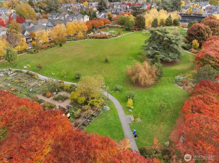 Lush green spaces and community garden within walking distance.