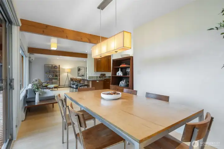 The dining space is ideal for family meals or entertaining.