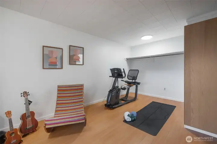 Room ideal for home gym or office.