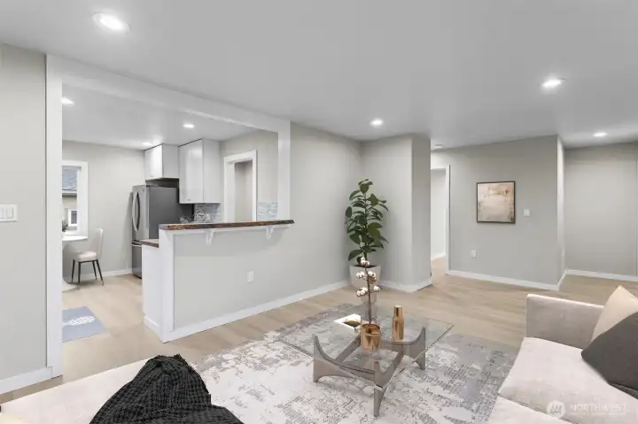 Virtually staged photo of living room.