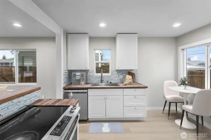 Virtually staged photo of kitchen.