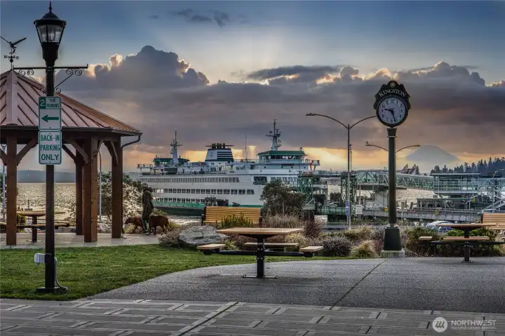The Kingston Waterfront with Kingston and Seattle ferries.