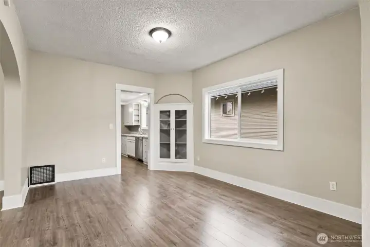 Glass-front storage and plenty of natural light.