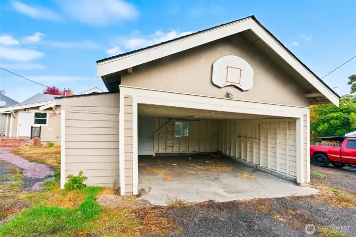 Garage access with walkway.