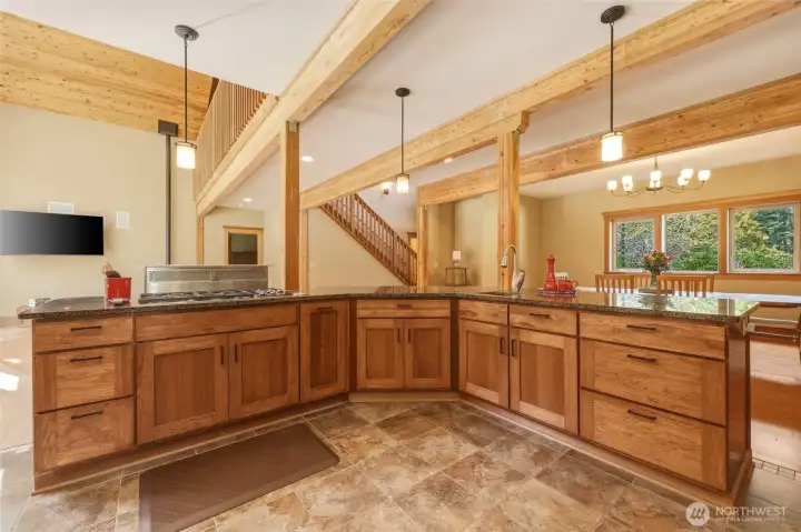 Exposed beams add an element of grandeur and yet maintain the warmth and comfort of nature.