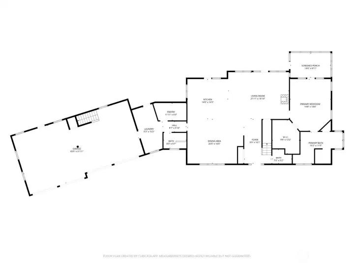 Approximate floor plan and measurements of main level and garage.