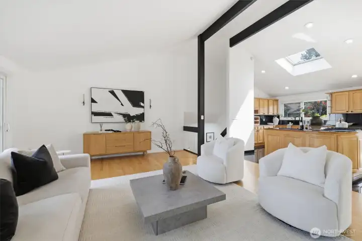 Exposed beams add charm to the living space