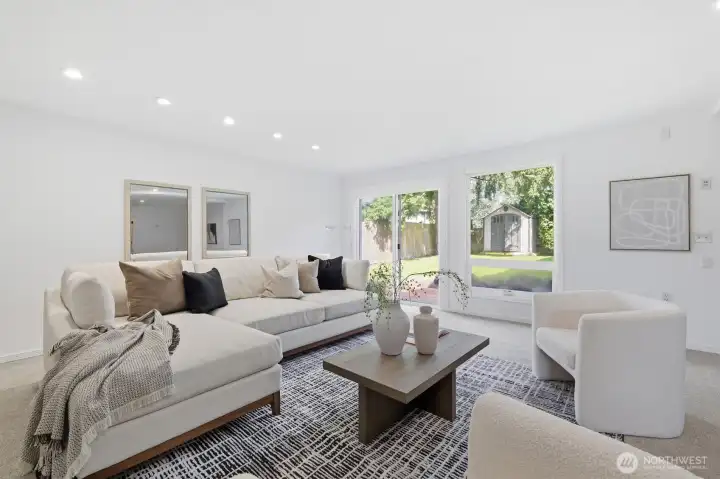 Natural light flows even in the downstairs space