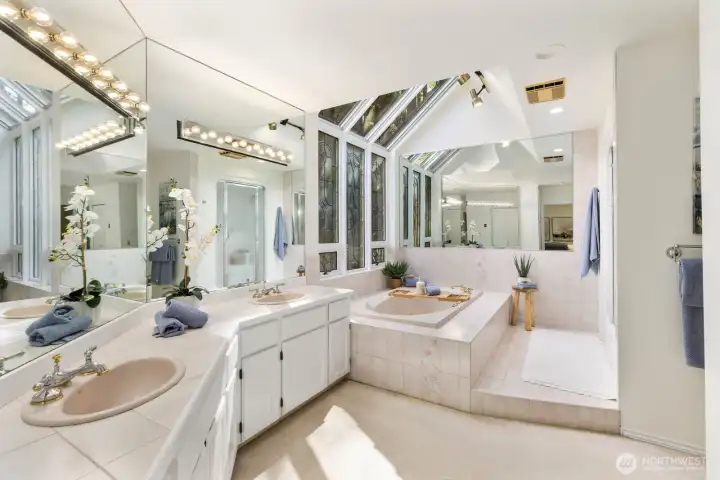 Bright primary bath with abundant natural light.