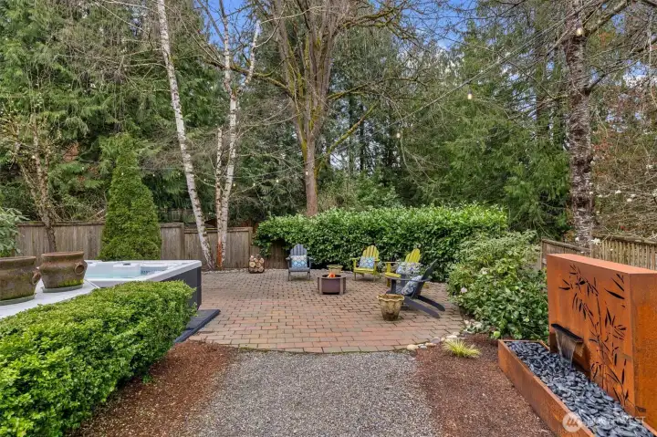 Water feature ls lovely and can be seen and heard from the firepit area