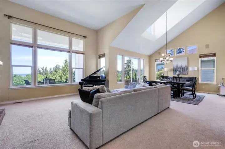 Vaulted ceilings and huge windows to look out at the water view