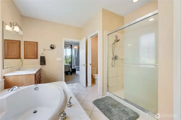 Step in shower and closed door water closet