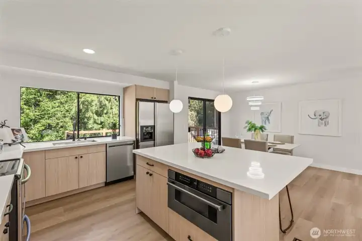 Kitchen open to dinning room, Luxury microwave drawer.