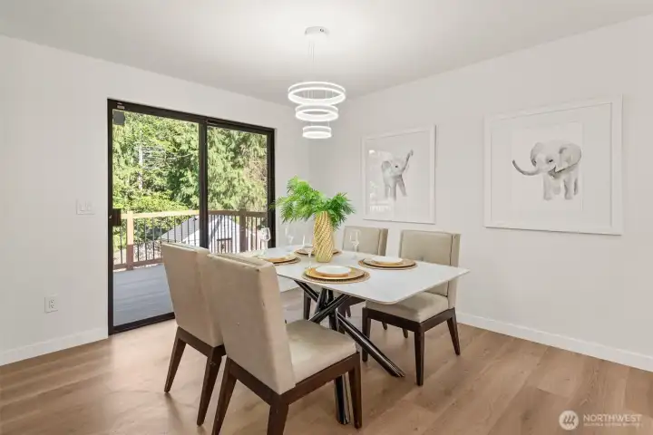 Dinning room open to the new extra large  trex deck.