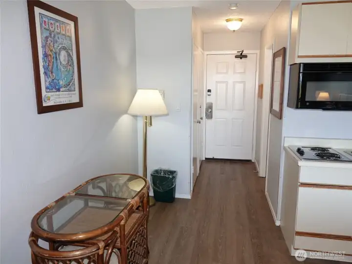 Entry & Breakfast Area.  (Owner's locked closet is on the right. Bathroom is on the left.)  Owner's Locked Closet is to the right. Bathroom is to the left.