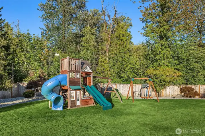 Enjoy your own private play structure, pictured here, or walk to the community park just 50' away. Enjoy your own private play structure, pictured here, or walk to the community park just 50' away.