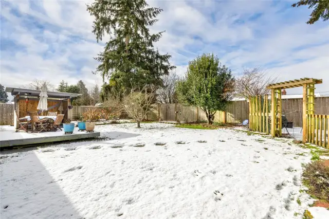 Lots of sun & privacy to enjoy. fenced off garden bed area on right