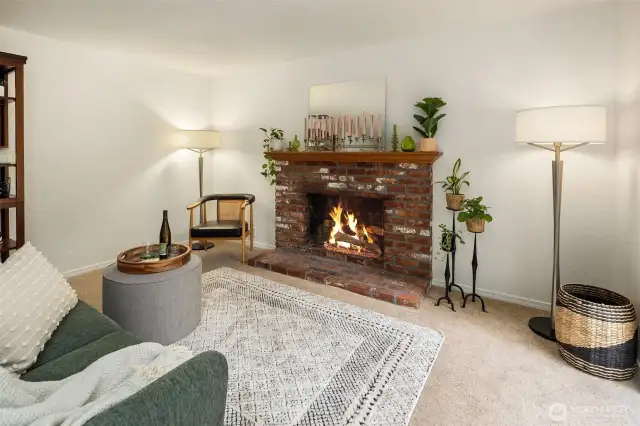 Cozy up to your wood burning brick fireplace!