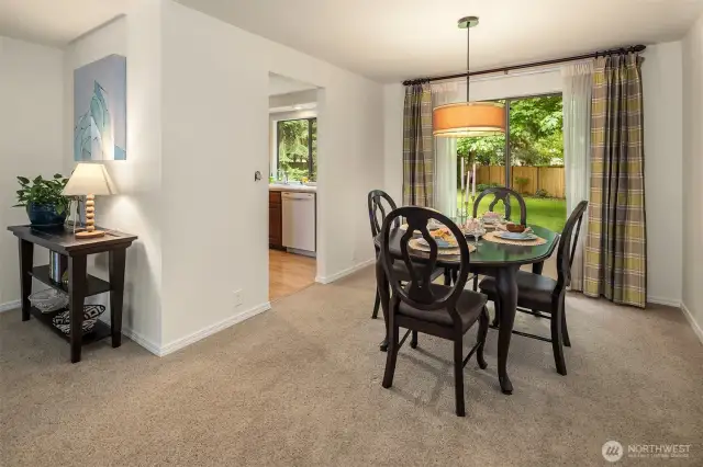 Dine with a view of your beautiful backyard.