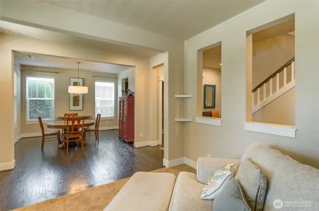 View from open den showing entry and dining room.