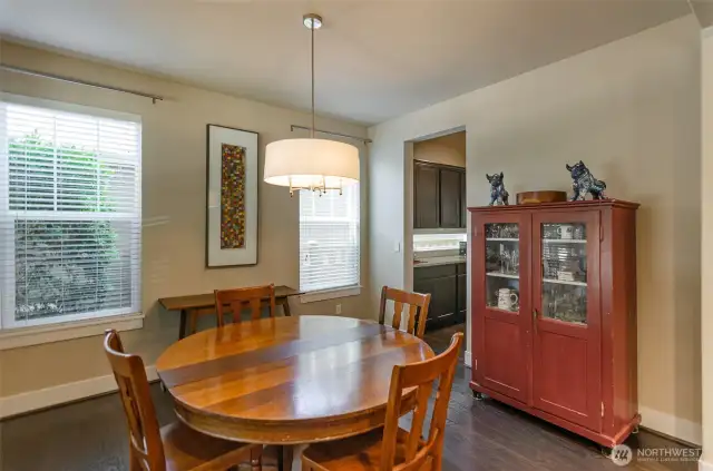 This spacious dining room can fit a larger table if needed.
