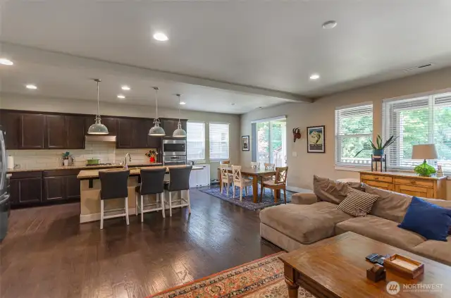 Casual dining area off kitchen plus seating around the entertainment island.