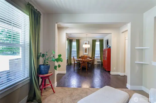View from open den showing entry and dining room.