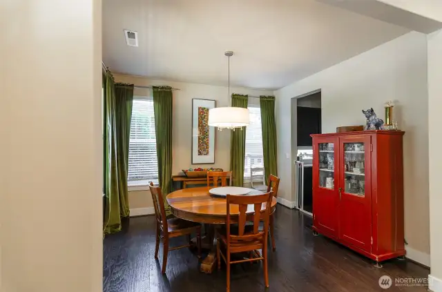 This spacious dining room can fit a larger table if needed.