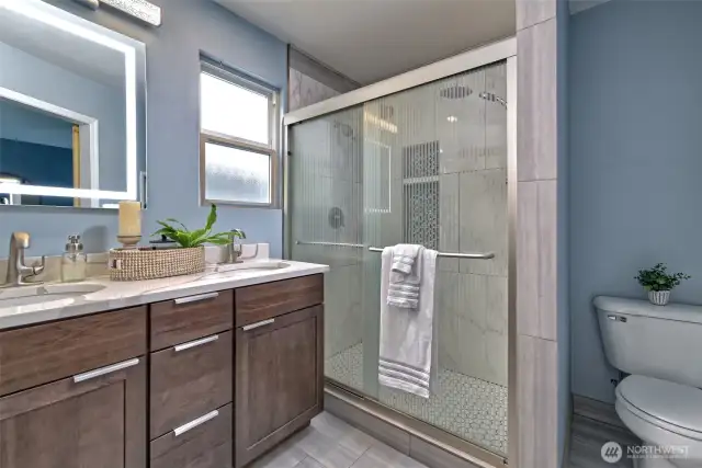 Updated primary bath with heated tile floors!