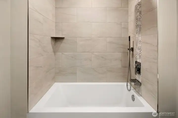 Spa-like bath with luxury finish.