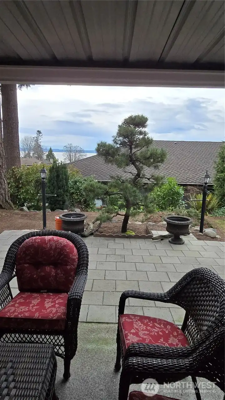 Rear patio with view of the water