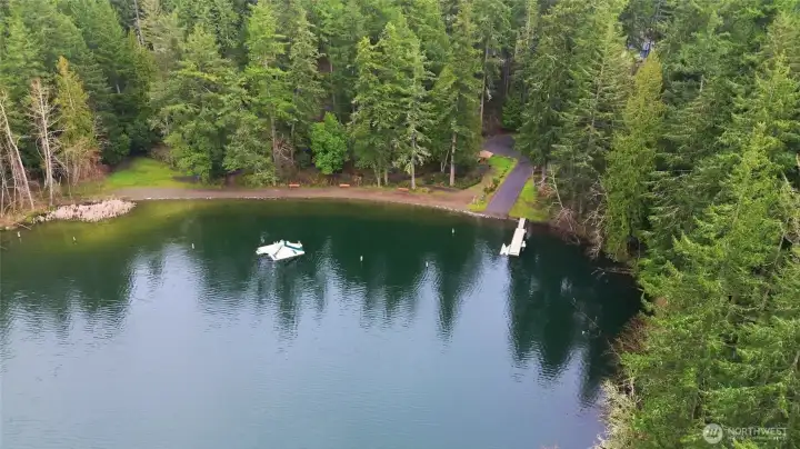 Community lake with dock