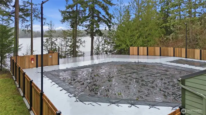 Community pool with view of the lake