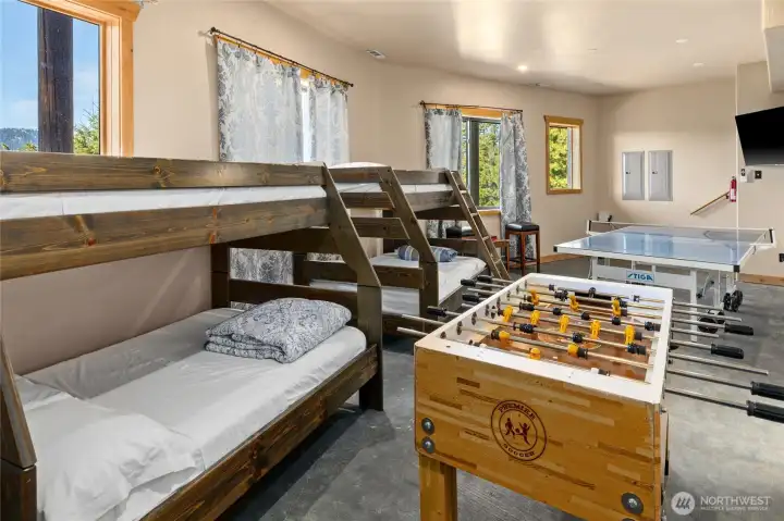 Lower level bunk and game room