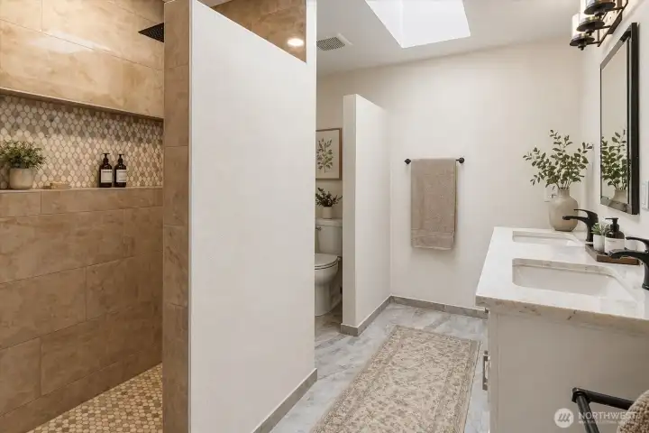 Exquisite walk-in shower for a spa-like experience...(virtually staged) Exquisite walk-in shower for a spa-like experience...(virtually staged)