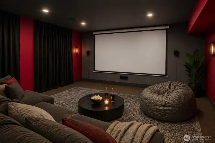 Theater room with projector and large screen...(virtually staged) Theater room with projector and large screen...(virtually staged)