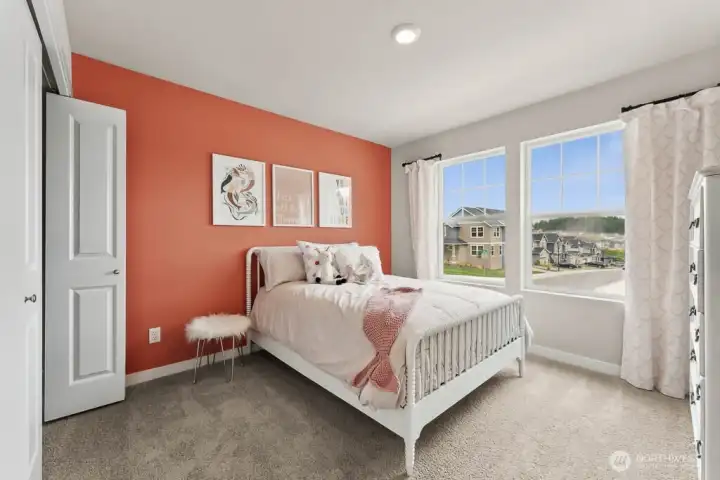 Bedroom 4. Photo rendering is representational and may be virtually staged. Actual home is under construction and finishes, elevation, and paint colors may vary. See site agent for details. Bedroom 4. Photo rendering is representational and may be virtually staged. Actual home is under construction and finishes, elevation, and paint colors may vary. See site agent for details.