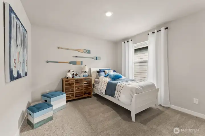 Bedroom 3. Photo rendering is representational and may be virtually staged. Actual home is under construction and finishes, elevation, and paint colors may vary. See site agent for details. Bedroom 3. Photo rendering is representational and may be virtually staged. Actual home is under construction and finishes, elevation, and paint colors may vary. See site agent for details.