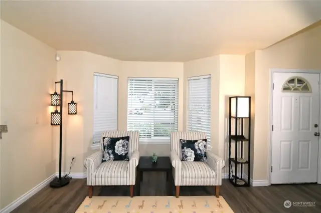 family room with a garden views