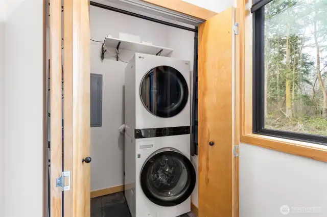 Handy stackable washer and dryer units are convenient to every space.