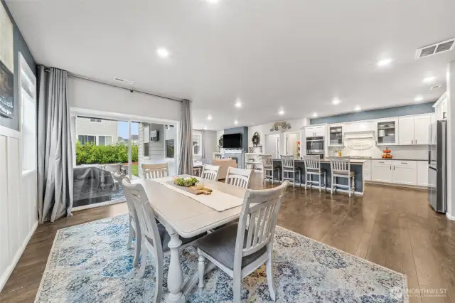 View from dining room to kitchen and great room