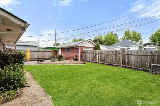 Back Yard.  Fully fenced and private.